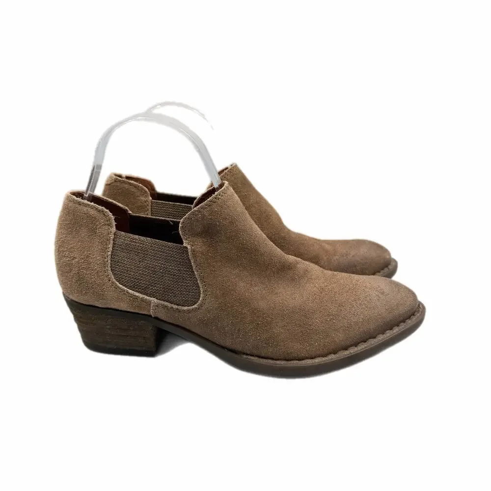 Born NWOB Dallia Pull On Block Heel Suede Distressed Brown Low Ankle Booties - Picture 2 of 10